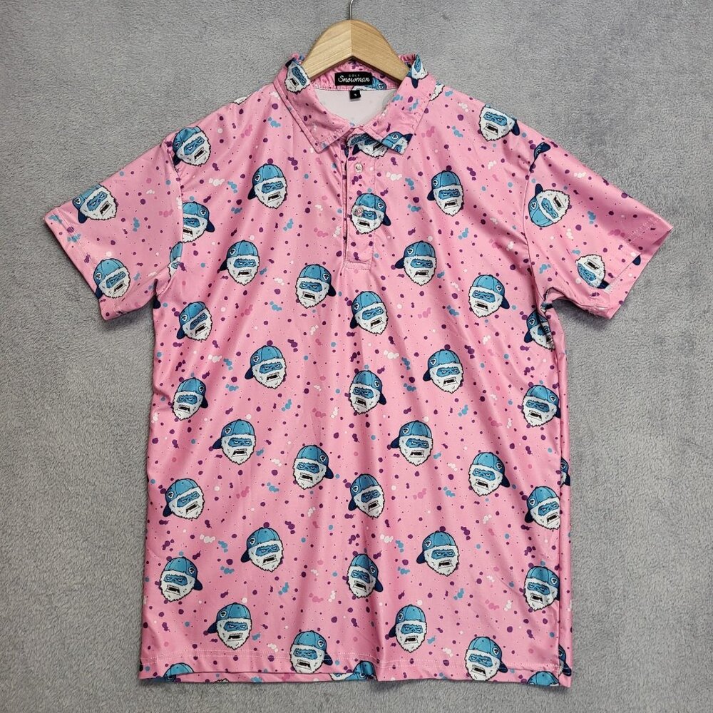 Snowman Golf Polo Shirt Mens Small Pink Baseball Yeti Short Sleeve Performance